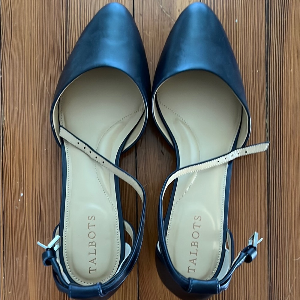 Talbots Black and Blue Heels with Ankle Straps, new, never worn